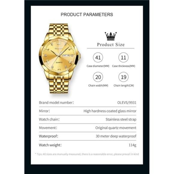 Watch for Men Diamond Business Dress Analog Quartz Stainless Steel Waterproof - Picture 5 of 7